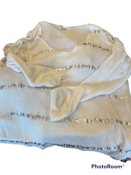 WHITE LIGHT KNIT SWEATER WITH SILVER O/S