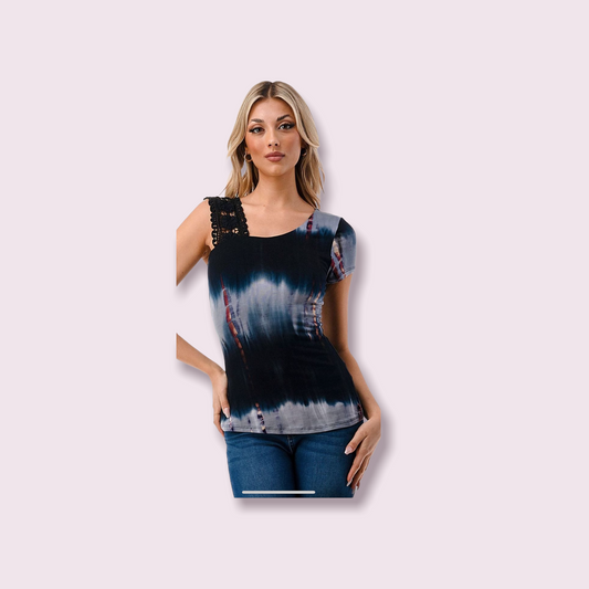 VAVA SERA ONE SLEEVE LACE TOP IN BLACK TYE DYE