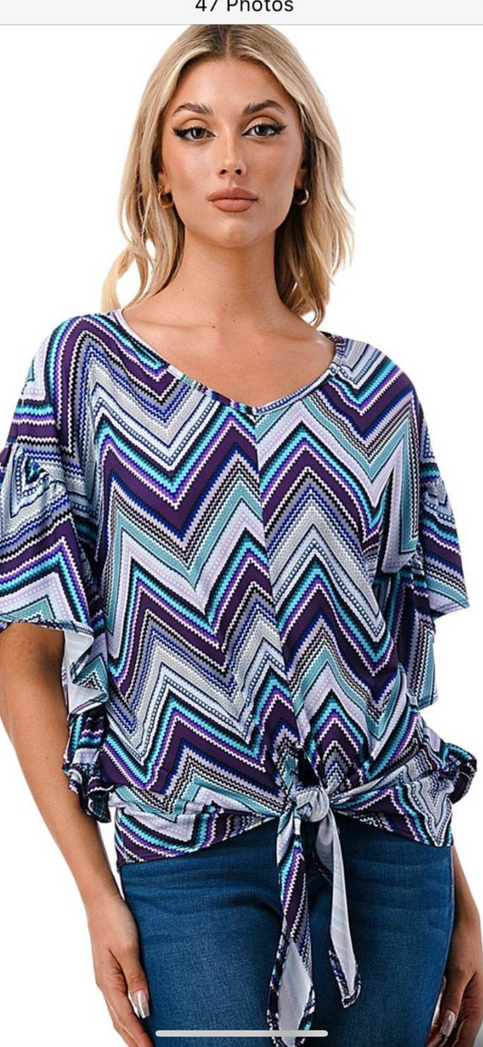 VAVA AYLA TOP IN BLUE CHEVRON