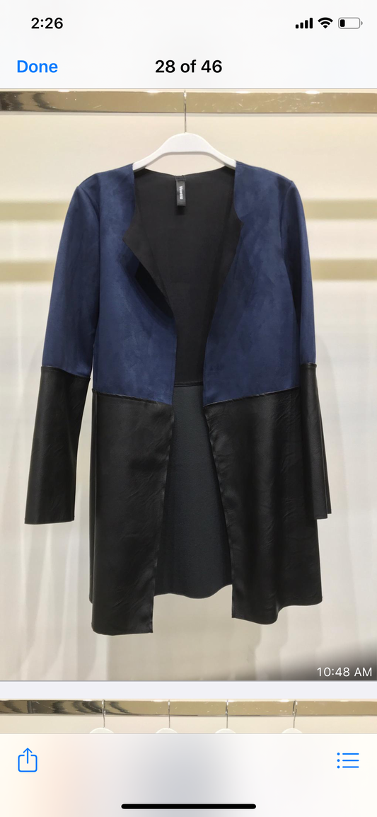 PU SUEDE COLOR BLOCK LONG JACKET