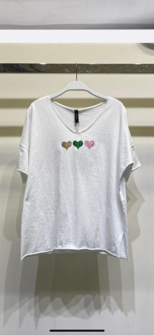 GLITTERHEART V NECK OVERSIZED T SHIRT