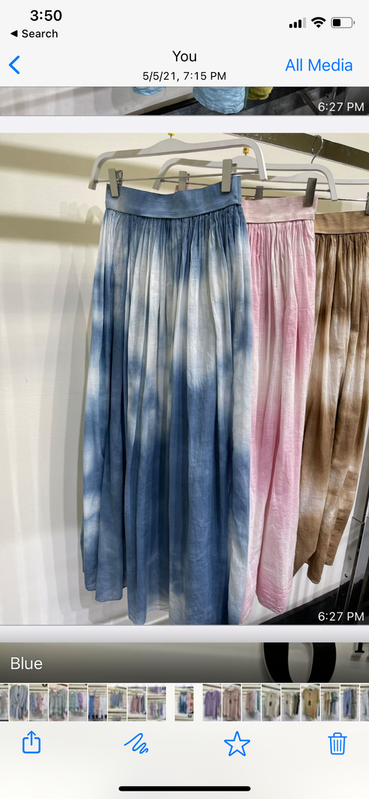 COTTON TIE DYE MAXI SKIRT in BLUE