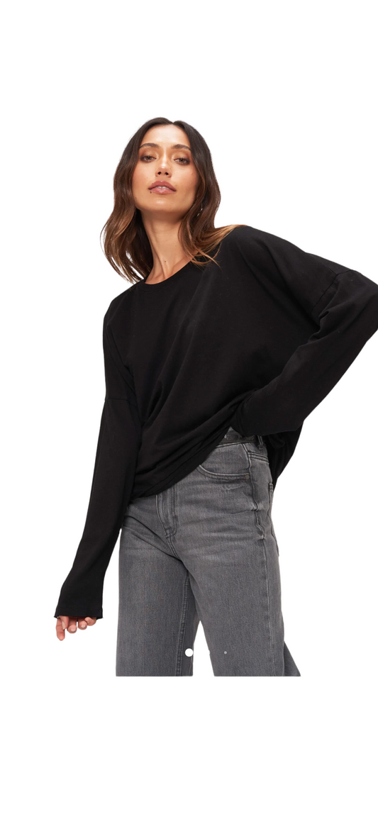 PROJECT SOCIAL T STAY  COOL RUCHED SIDE LONG SLEEVE TOP IN BLACK