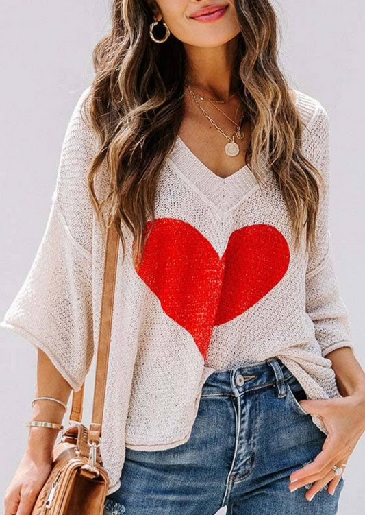 HEART 3/4 KNIT TOP