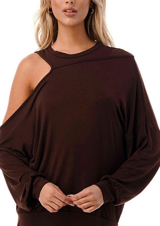 VAVA MILLIE OPEN SHOULDER TOP IN CHOCOLATE BROWN