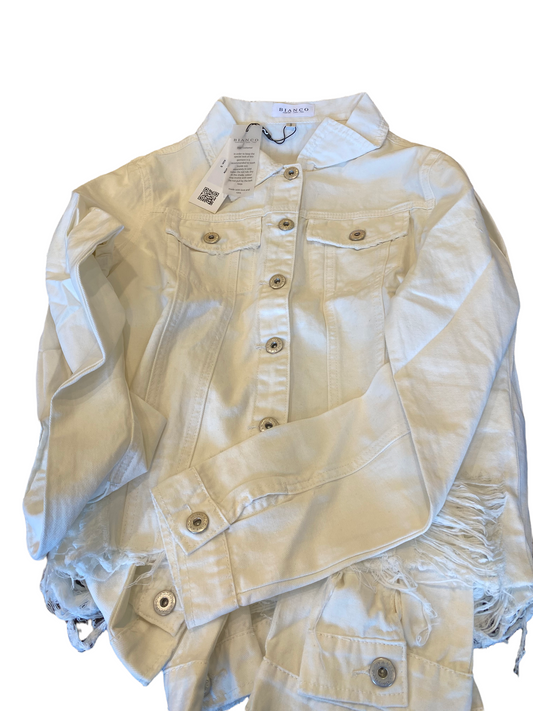 BIANCO OFF WHITE DISTRESSED HEM JACKET