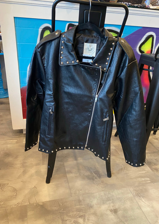 FAUX LEATHER STUDDED MOTO JACKET