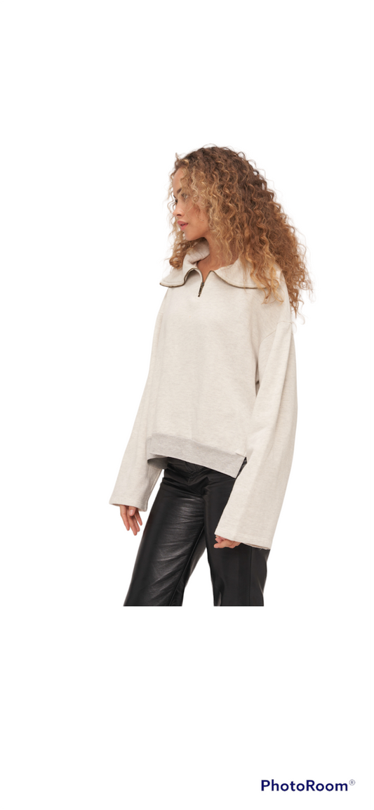 PROJECT SOCIAL T SORENTO HALF ZIP SWEATSHIRT IN IVORY