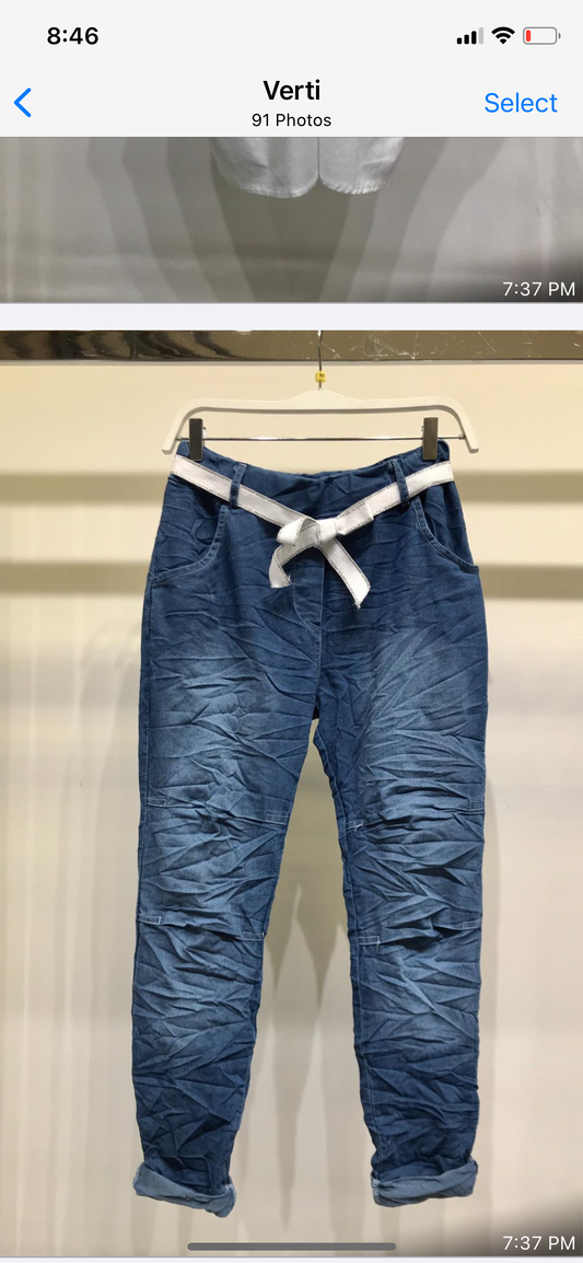 BOW TIE CRINKLE DENIM JOGGER