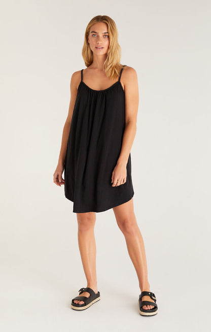 Z SUPPLY SELENA SLUB MINI DRESS IN BLACK AND COASTLINE