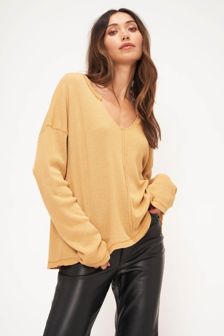 PROJECT SOCIAL T EZRA NOTCH NECK THERMAL LONG SLEEVE - ANTIQUE GOLD