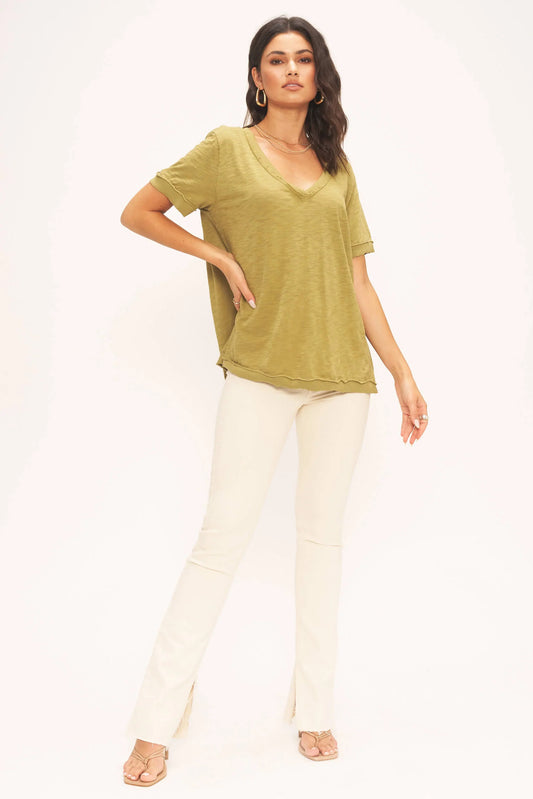 PROJECT SOCIAL T KNOCK OUT V NECK TEE IN MARTINI OLIVE