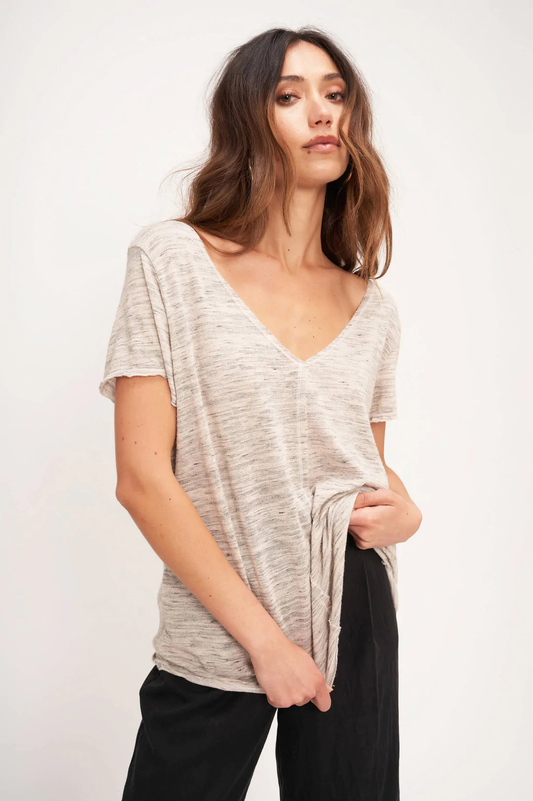 PROJECT SOCIAL T WEAREVER MARLED TEE IN ORCHARD HAZE AND IVORY