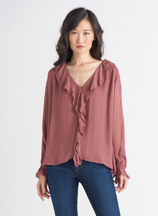 DEX F22 LACE TRIM RUFFLE TOP IN ASHY ROSE