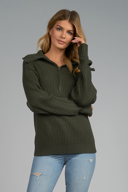 ELAN F22 SWEATER ZIPPER IN OLIVE