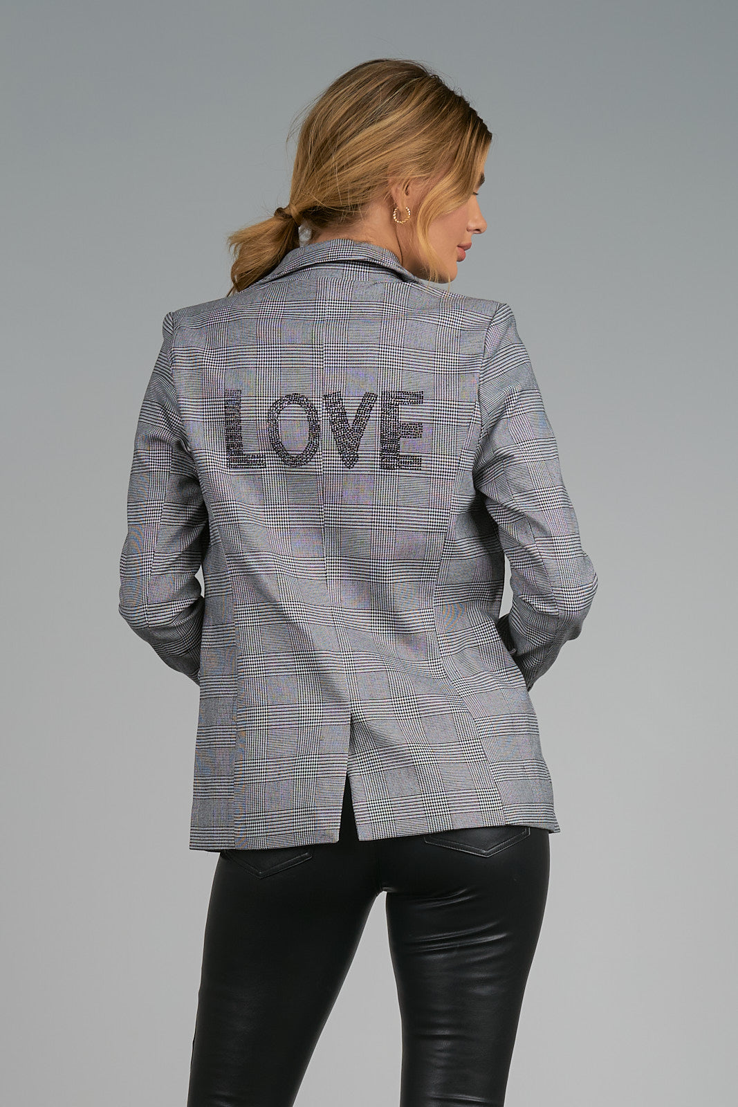 ELAN F22 BLACK PLAID BLAZER WITH LOVE