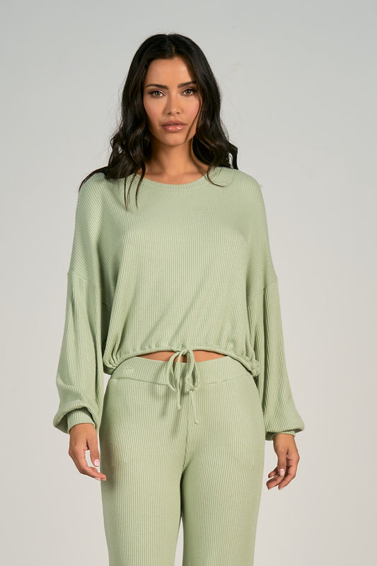 ELAN SP23 Top L/S Drawstring IN SAGE