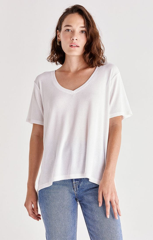 Z SUPPLY LIA RIB V-NECK TEE IN WHITE