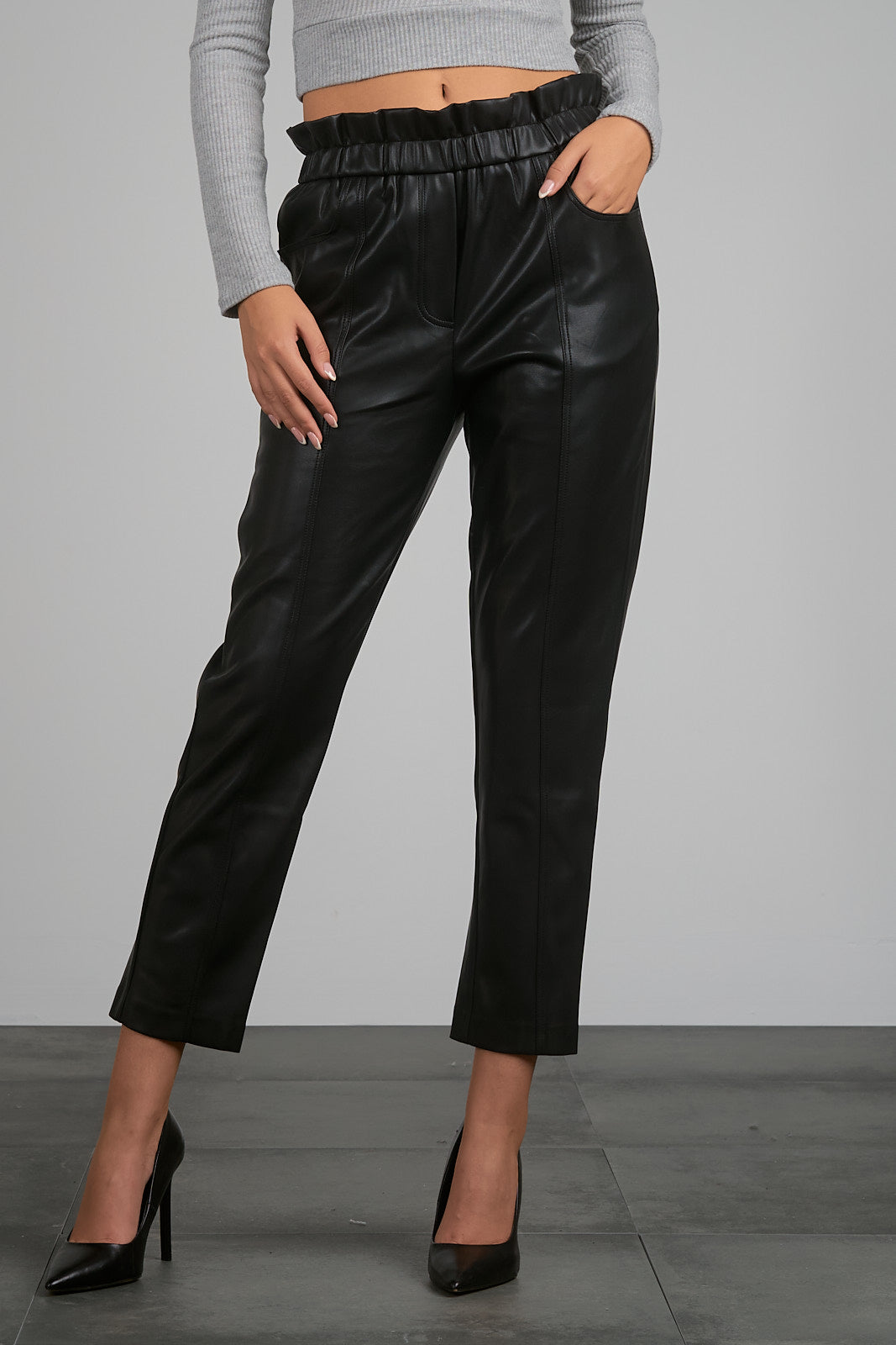 ELAN F22 FAUX LEATHER ELASTIC RUFFLE PANT