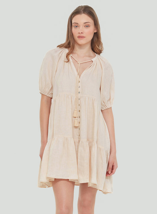 DEX SP 23 BUTTON FRONT TIERED MINI DRESS IN CREAM