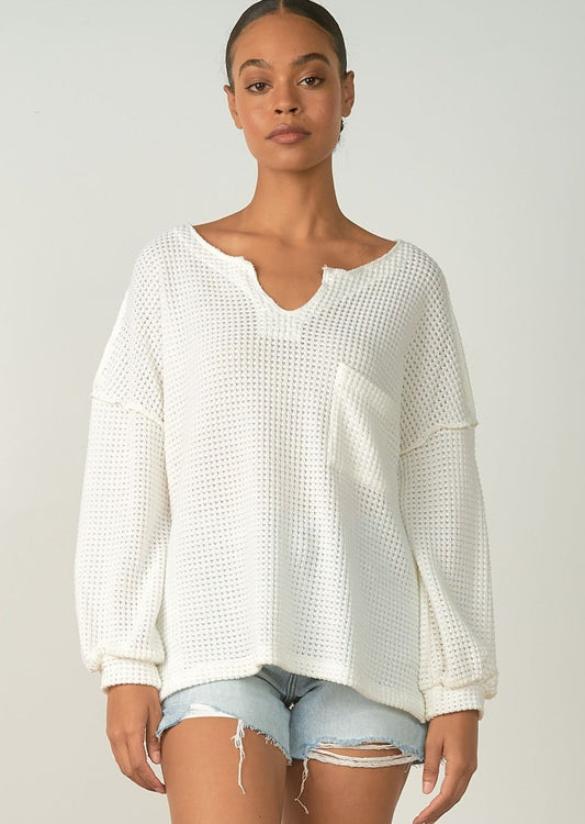 ELAN SP22 WHITE L/S VNECK FRONT THERMAL